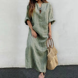 Summer Long Dress Cotton Linen Casual Dresses 2023 New Striped Loose Maxi Dress Sundress Vacation Clothes For Women