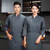 Men Long Sleeve Chef uniform Restaurant chef jacket with apron Cook Coat Chef T-shirt Work Uniform Waiter Hotel Clothes Logo