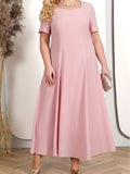 Plus Size Dress Two-piece Set Lace Chiffon Three-quarter Sleeves O-neck Dress Wedding Midi Robe Fashion Elegant Party Dresses