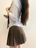 Spicy Girl Uniform Suit Student Daily Japanese JK Uniform Set Women Long Sleeved Slim White Shirt Mini Pleated Skirt Summer