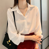 Women Shirts Spring Autumn Casual Chiffon Shirt Office Lady Fashion Female Long Sleeve Loose Solid Blouse Tops  S-4XL
