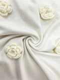 Women Elegant 3d Flower Sling Maxi Dress Knit Fashion V-neck Sleeveless Slim Dresses 2024 New White Lady Chic High Street Robes