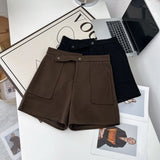 Plus Size Women's Autumn And Winter 100KG Fashion Design Woolen Shorts Casual Oblique High Waist Bootcut 1175