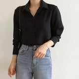 Women Shirt Classic Chiffon Blouse S-4XL Plus Size Loose Long Sleeve Shirt Lady Simple Style Tops Female Clothes New Blusas 6830