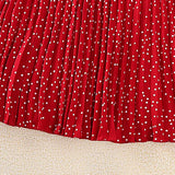 Dress Kids Girls 8-12 Years Red Polka Dot Long-Sleeved Pleated Dress For Girls Elegant Vacation Holiday Party Dress