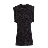 French niche sexy sleeveless dress with shoulder pads and sequins 2024 fashion new hip skirt
