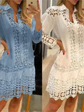 Spring Summer Lace Hollowed Out Patchwork Shirt Women's Dress Sexy Elegant Female 2 Piece Suit With Inner Strap Anti Slip Dress