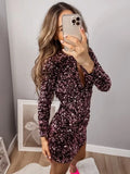 Sexy Women Sequined Mini Dress Long Sleeve Backless Casual Dresses O Neck Bodycon Backless Party Club New Year Dress Vestidos
