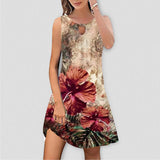 Women'S Floral Printed Casual Outfits Sleeveless Swing Dress Temperament Vacation Comfy Aline Sundress Vestidos Para Mujer