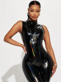 Women Faux Latex Plus Size Jumpsuits Gothic Shiny Patent Leather Sleeveless Tank Playsuits 5XL Pu Bodycon Rompers 7XL Clubwear