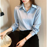 Women Shirts Spring Autumn Casual Chiffon Shirt Office Lady Fashion Female Long Sleeve Loose Solid Blouse Tops  S-4XL