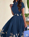 Ladies Dress 2023 Summer New Elegant Lapel Floral Ruffle Button Shirt Dress Vacation Short Sleeve Dress Fashion Streetwear
