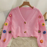 Spring Autumn Womens Embroidered Flowers Cardigan Thin Sweater