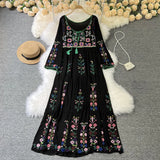 Dresses for Women 2023 Retro Ethnic Storm Bohemian Vacation Long Dress Embroidered Flower Lace Loose Casual Dress Street Apparel