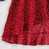 Girl Dress Summer New Red Classic Retro Dot Dress Vacation Holiday Daily Casual Birthday Party Fashion For 8-12Ys Kids Outfit