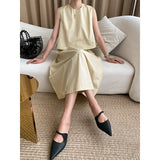 Women's Summer 2 Piece Outfit Vest Tops and Midi Skirt Set 2024 Vacation Cotton Dress