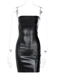 Hugcitar Pu Faux Leather Tube Mini Dress For Women Bodycon Sexy Streetwear Party Club Y2K Clothing Outfits Festival
