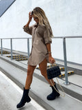Women's Solid Color Button Front Shirt Dress - Casual Long Sleeve Lapel Dress for Spring & Fall