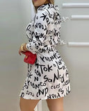 Women Elegant Dress Letter Print Long Sleeve Casual Shirt Dress Summer Vacation Dress For New Year 2023 vestidos de fiesta