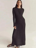 Women Knitted Long Sleeve Maxi Dress Crochet Slim Fit Hollow Out Midi Dress Warm Party Club Woolen Long Dress