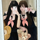 Black White JK Uniform Summer Short/long Sleeve Japanese School Uniforms Girls Sailor Sets Pleated Skirt JK Uniform COS Costume