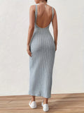 Solid Backless Tank Dress，Summer new sexy backless mid-length knitted sleeveless dress