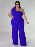 Plus Size Jumpsuits One Shoulder High Waist Ruffles Evening Party Overalls Wide Leg Pants 3XL 4XL One Piece Outfits for Women