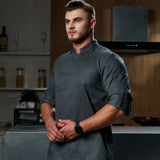 Stretchy Chef Jacket Long Sleeve Waterproof Kitchen Cook Uniform Restaurant Waiter Top