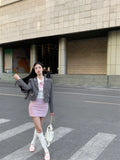 Spring 2024 Korean Uniform Set Girls Preppy Style Daily Casual JK Uniform Grey Short Suit Coat Slim Shirt Pink Wrap Hip Skirt