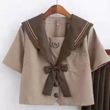 Japanese Fashion School Uniform Soft Girl JK Uniform Student Skirt Girl Milk Tea Brown Navy Wind Sailor Suit Pleated Skirt Set