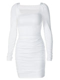 uched Solid Women Long Sleeve Mini Dress Bodycon Sexy Party Elegant Streetwear Autumn Winter Club White Clothes