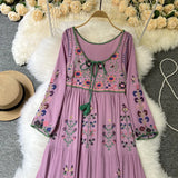 Dresses for Women 2023 Retro Ethnic Storm Bohemian Vacation Long Dress Embroidered Flower Lace Loose Casual Dress Street Apparel
