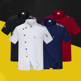 White Chef Restaurant Jacket Unisex Short-sleeved Chef Jacket Men's Women's Kitchen Clothing Bakery Waiter Uniform Apron Hat