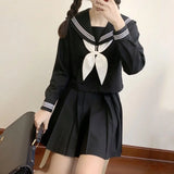 Japanese School Uniforms Style Student Girls Navy Costume Women Sexy Black JK Long Dress Suit Sailor Blouse Pleated Skirt Set