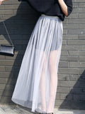 2022 Summer Long Lace Skirt Women Black White Mesh Voile Casual Skirts Low Waist Bohemian Sexy Transparent Maxi Wear