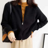 2023  Autumn Korean Knitted Cardigan Women Zipper Cropped Sweaters Vintage Knitwear Coat Casual Short Jumpers Jackets Outerwear