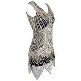 1920s Women's Sequin Triangle Hem Dress Sleeveless Gold Thread Embroidery Tassel Gatsby Party Dress Plus Size