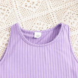 2024 Summer Girls Purple Sleeveless Vest Dress Preppy Style Outifits Holiday Vacation Party Daily Casual Cute Sporty style
