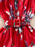 Summer Women Floral Chiffon Dress Vacation Beach Vestidos Female Elegant Slash Neck High Waist A-Line Midi Robe Bohemian New
