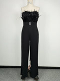 Feather Prom Strapless Overalls for Women 2022 Party Evening Bodysuit Sleevelss Overall Women's Clothing Ropa Mujer Jumpsuits