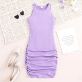 2024 Summer Girls Purple Sleeveless Vest Dress Preppy Style Outifits Holiday Vacation Party Daily Casual Cute Sporty style