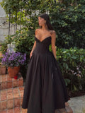 Suninheart Black Elegant Wedding Events Dress Sexy Strapless Corset Dress Midi Christmas Party Dresses for Women Clothing 2023