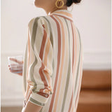 Stripe Women Shirt Satin Vintage Shirt for Women  Autumn Clothes Korean Fashion Shirts and Blouses Basic Elegant Womens Tops