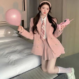 2024 autumn new Japanese korean style women pink jk uniform set girl college style school Suit short coat pleated skirt set a703