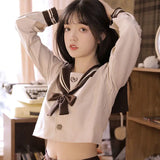 Japanese Jk Uniform Student Girl School Outfit Milk Tea Navy Feng Sailor Suit College Style Long-sleeved Jk Pleated Skirt Set