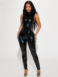 Women Plus Size Shiny Patent Leather Jumpsuits Sexy Sleeveless Faux Latex Rompers Ladies Stretchy Bodycon Jumpsuits 7XL Custom