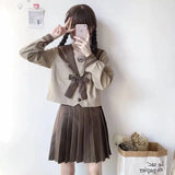 Japanese Fashion School Uniform Soft Girl JK Uniform Student Skirt Girl Milk Tea Brown Navy Wind Sailor Suit Pleated Skirt Set