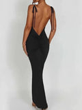 Elegant Deep Open Back Backless Slim Maxi Dress Women Spaghetti Strap Sleeveless Bodycon Long Dress Sexy Club Party Vestidos