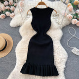 YuooMuoo Early Autumn Sexy Package Hips Ruffles Mini Dress Summer Fashion Y2K Knitted Bodycon Ladies Dress Korean Party Vestidos