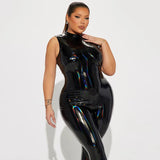 Plus Size Jumpsuits Women Patent Leather Sleeveless Tank Jumpsuit  Sexy Shiny Leather New Rompers Dance Pole PVC Clubwear Custom